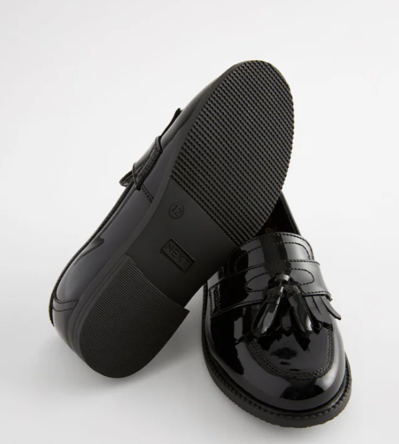 Black Patent Wide Fit (G) Leather Tassel Loafer School Shoes