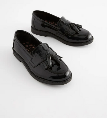 Black Patent Wide Fit (G) Leather Tassel Loafer School Shoes