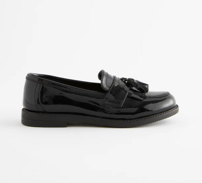 Black Patent Wide Fit (G) Leather Tassel Loafer School Shoes