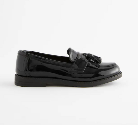 Black Patent Wide Fit (G) Leather Tassel Loafer School Shoes
